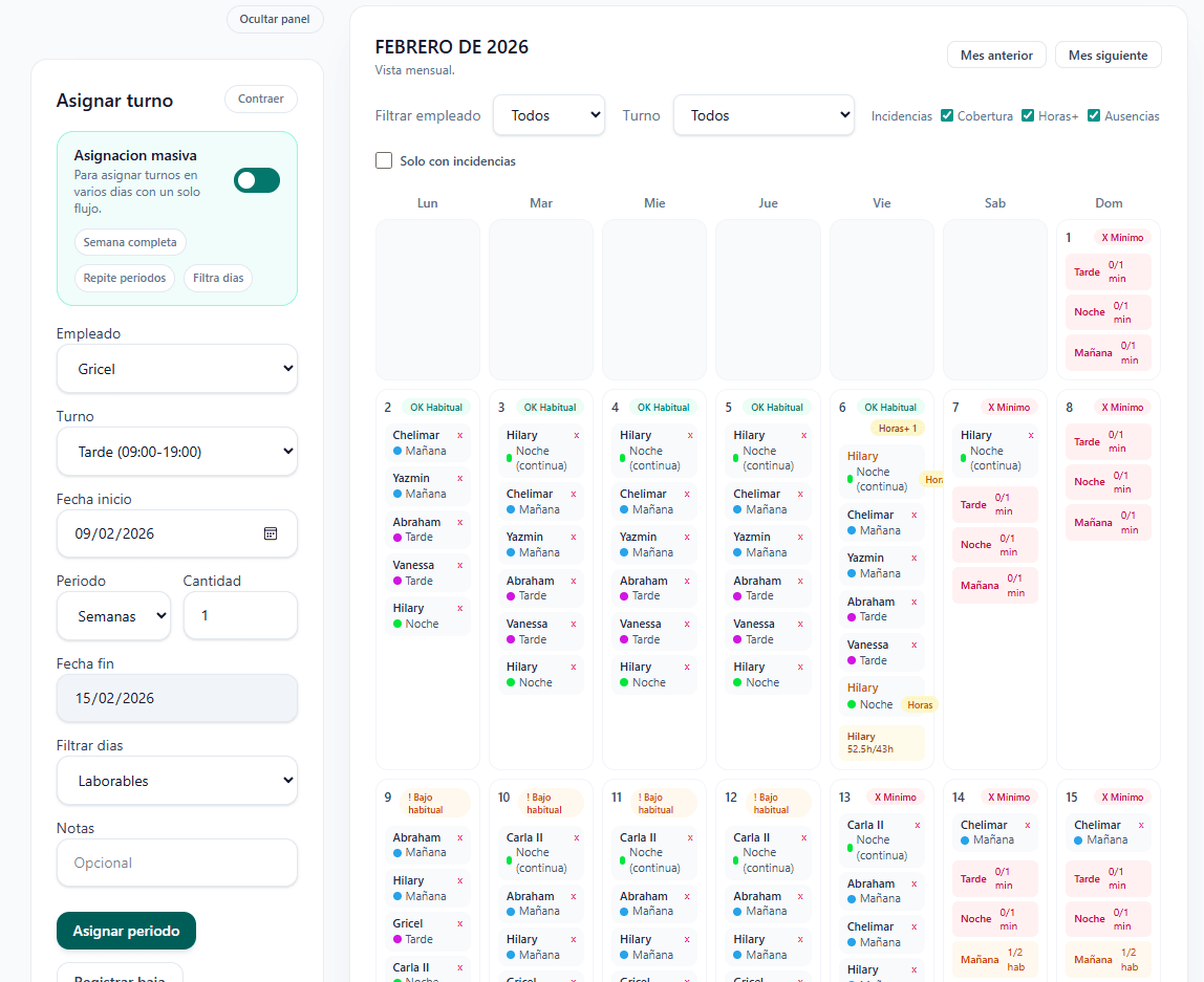 Mockup del calendario de TurnOps